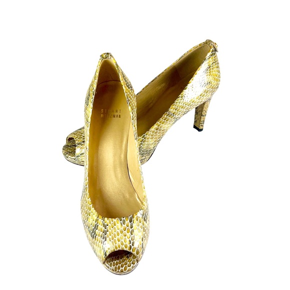 Stuart Weitzman Shoes - Stuart Weitzman Logoplainfield Peep Toe Heels Sz 8 1/2 Mushroom Crystal …